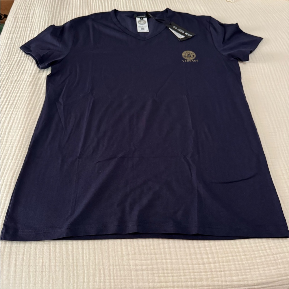 Versace Deep Blue V-Neck Tee
